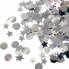 CONFETI CIRCULOS Y ESTRELLAS PLATEADOS