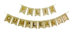 BANDERIN *FELIZ CUMPLEAÑOS* GLITTER DORADO, LETRAS STAMPING PLATA