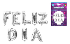 GLOBO METALIZADO SET PLATEADO FELIZ DIA