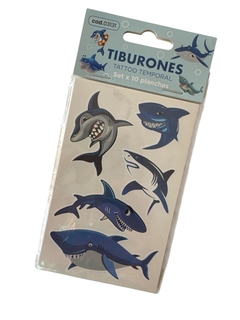 TATTOO TEMPORAL TIBURONES - Set x 10 planchas - comprar online