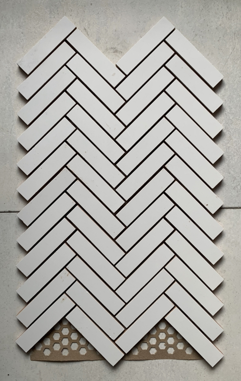 Malla Azulejo Cerámica Espiga Blanco Brillante