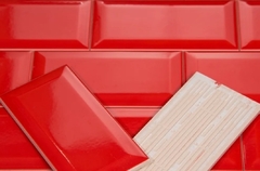Azulejo Ceramica Española Subway 10x20cm Bisel ROJO BRILLANTE - comprar online