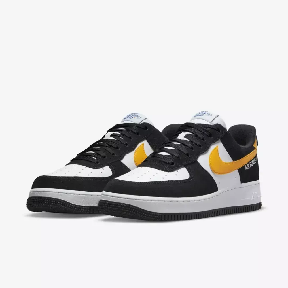 Imagem do Tênis Nike Air Force 1 "Athletic Club Black University Gold" nas cores preto, amarelo e branco disponível na Supernova Sneakers