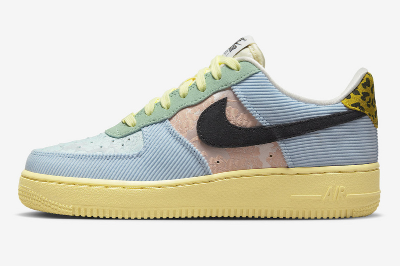 Tênis Nike Air Force 1 WMNS "Celestine Blue" na cor multicolorida, apresentando detalhes em azul, verde e preto disponível na Supernova Sneakers