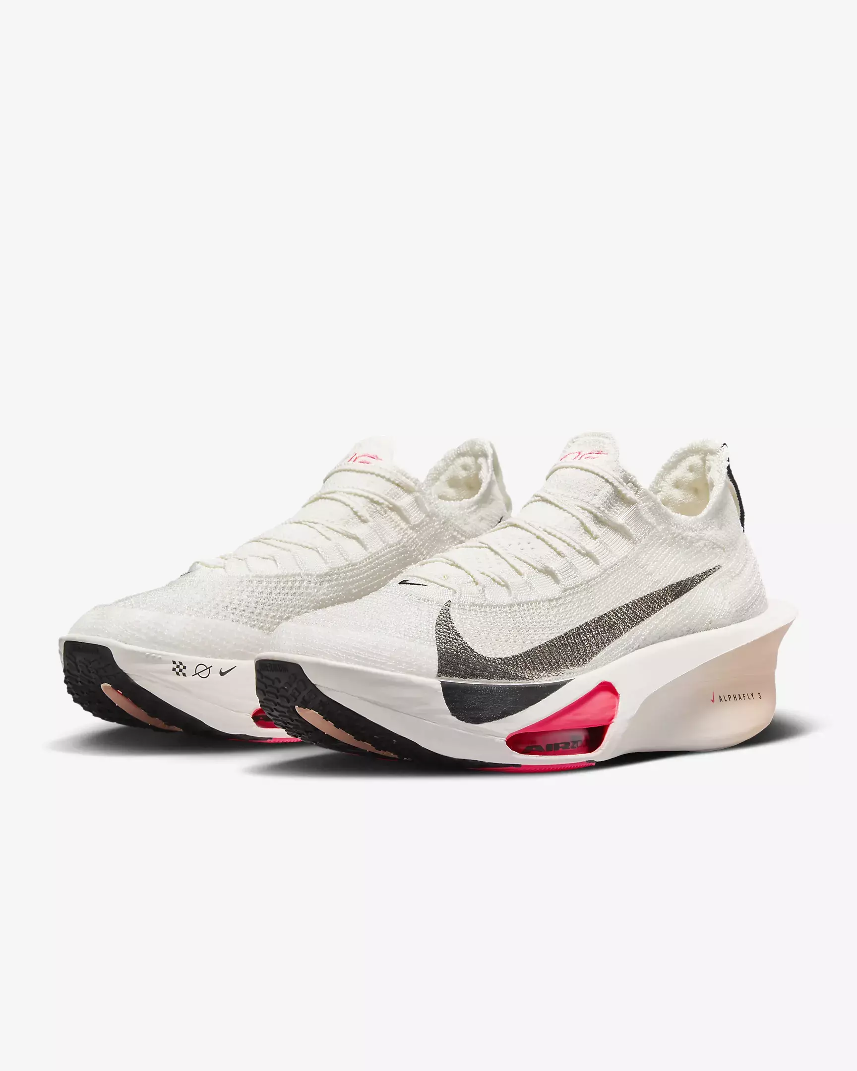 Tênis Nike Air Zoom Alphafly NEXT%3 - Branco, com design aerodinâmico, cabedal em malha e detalhes em preto e vermelho, disponível na Supernova Sneakers.