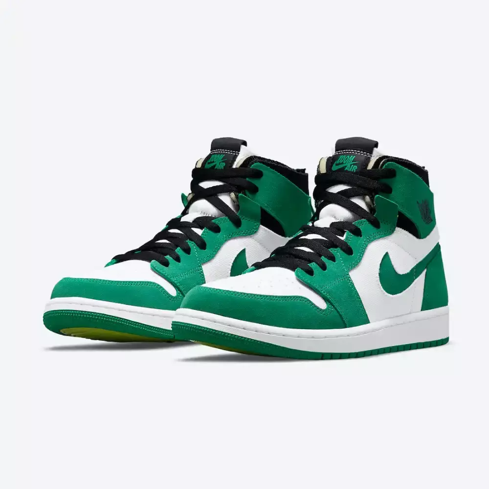 Tênis Air Jordan 1 High Zoom Comfort na cor verde e branca, com detalhes em preto disponível na Supernova Sneakers